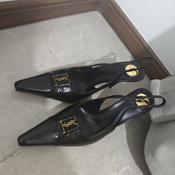 Black Pointed-Toe Pumps With Saint Laurent Logo - Picture 6 of 6